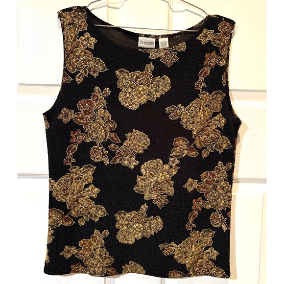 Chico's Tops - Chico's Tank Top Size 3/XL Metallic Floral Brocade Jacquard Sleeveless Black EUC